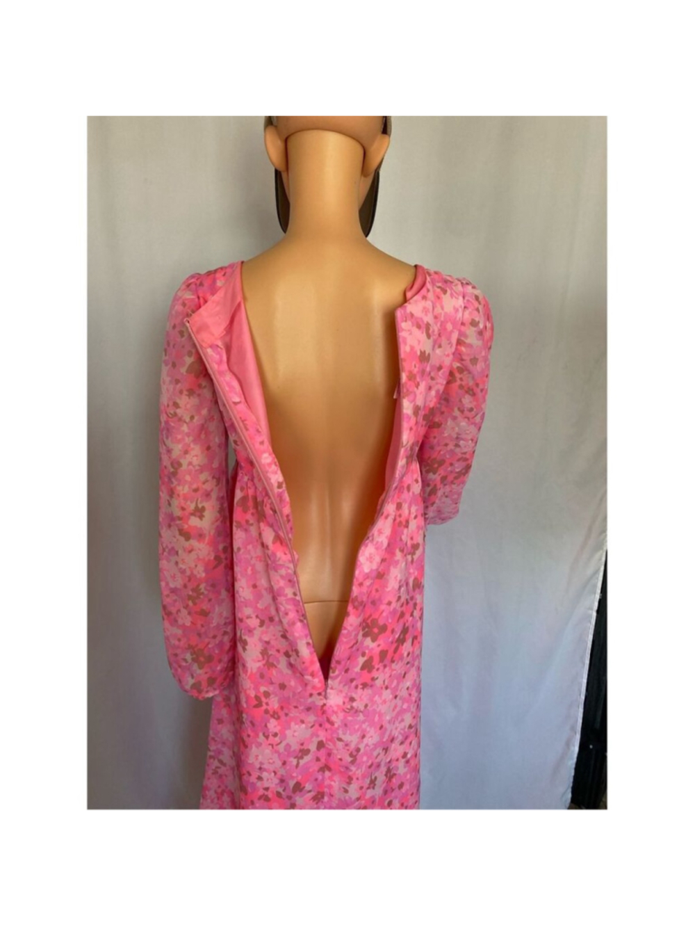 Vintage 60s Pink Floral Maxi Dress Sheer Chiffon Flower power psychedelic Women - Picture 9 of 10